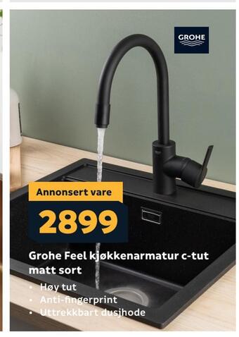 Megaflis Grohe feel kjøkkenarmatur c-tut matt sort tilbud