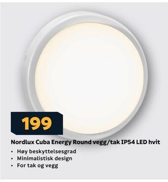 Megaflis Nordlux cuba energy round vegg/tak ip54 led hvit tilbud