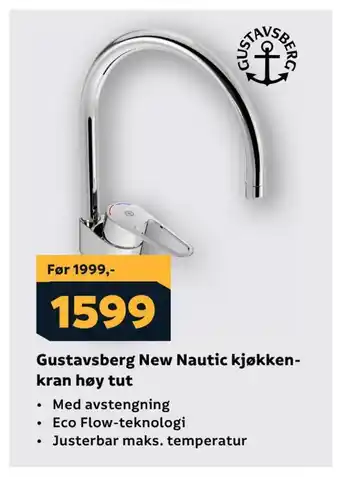 Megaflis Gustavsberg new nautic kjøkken kran høy tut tilbud