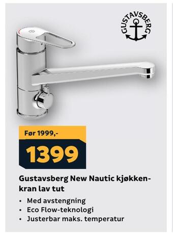 Megaflis Gustavsberg new nautic kjøkken kran lav tut tilbud