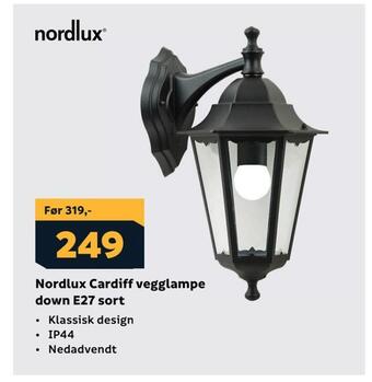Megaflis Nordlux cardiff vegglampe down e27 sort tilbud