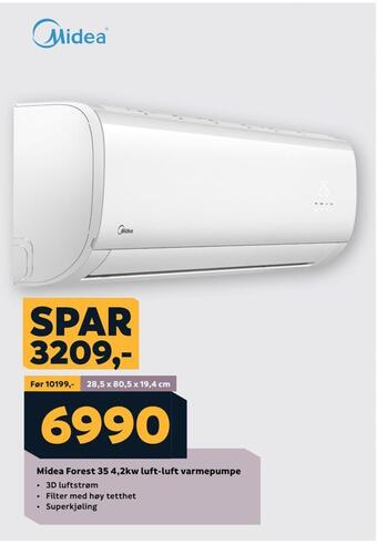 Megaflis Midea forest 35 4,2kw luft-luft varmepumpe tilbud