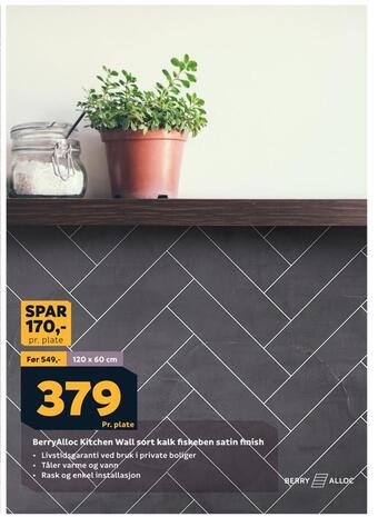 Megaflis Berryalloc kitchen wall sort kalk fiskeben satin finish tilbud