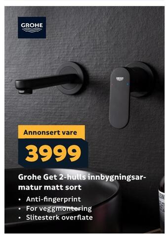 Megaflis Grohe get 2-hulls innbygningsar matur matt sort tilbud