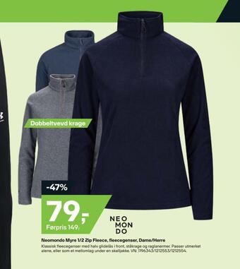 XXL Sport Neomondo myre 1/2 zip fleece, fleecegenser, dame/herre tilbud