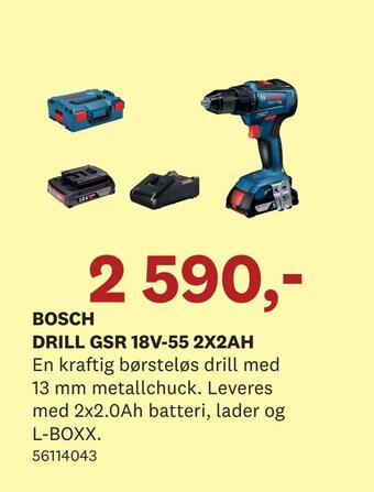Bygger'n Bosch drill gsr 18v-55 2x2ah tilbud