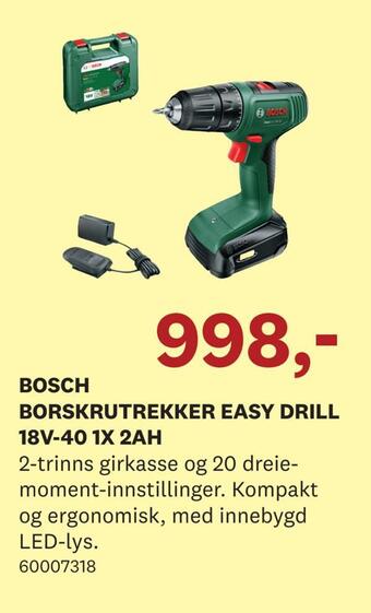 Bygger'n Bosch borskrutrekker easy drill 18v-40 1x 2ah tilbud