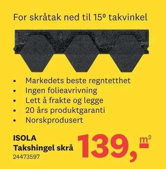 Bygger'n Isola takshingel skrå tilbud