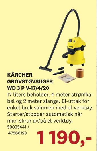 Bygger'n Kärcher grovstøvsuger wd 3 p v-17/4/20 tilbud
