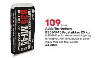 Byggmax Adda tørrbetong b35 mf45 frostsikker 25 kg tilbud