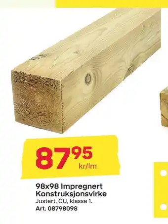 Byggmax 98x98 impregnert konstruksjonsvirke tilbud