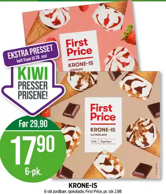 Kiwi KRONE-IS 6 stk jordbær, sjokolade, First Price tilbud