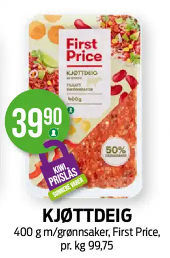Kiwi KJØTTDEIG 400 g m/grønnsaker, First Price tilbud