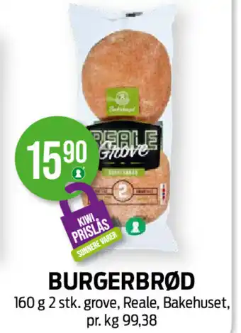 Kiwi BURGERBRØD 160 g 2 stk. grove, Reale, Bakehuset tilbud