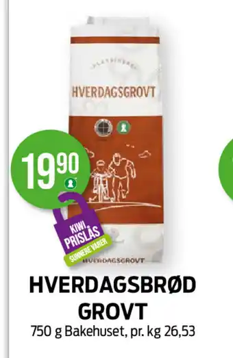 Kiwi HVERDAGSBRØD GROVT 750 g Bakehuset tilbud