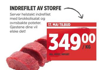 Meny Indrefilet av storfe tilbud