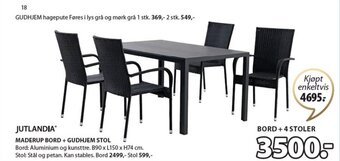 JYSK JUTLANDIA MADERUP BORD+GUDHJEM STOL tilbud