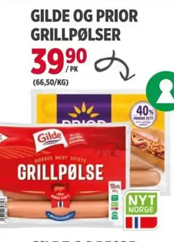 Meny GILDE OG PRIOR GRILLPØLSER tilbud