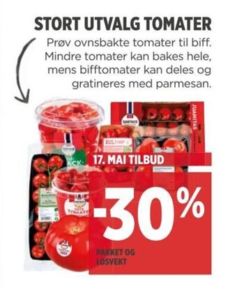 Meny STORT UTVALG TOMATER tilbud