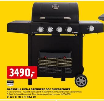 jem & fix Gassgrill med 4 brennere og 1 sidebrenner tilbud