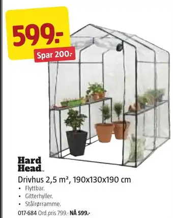Jula Drivhus 2,5 m², 190x130x190 cm tilbud