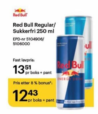 Storcash Red Bull Regular/ Sukkerfri 250 ml tilbud