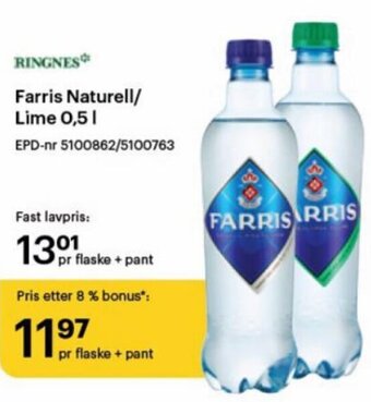 Storcash Farris Naturell/ Lime 0,5 L tilbud