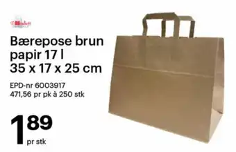 Storcash Bærepose brun papir 17 L 35 x 17 x 25cm tilbud