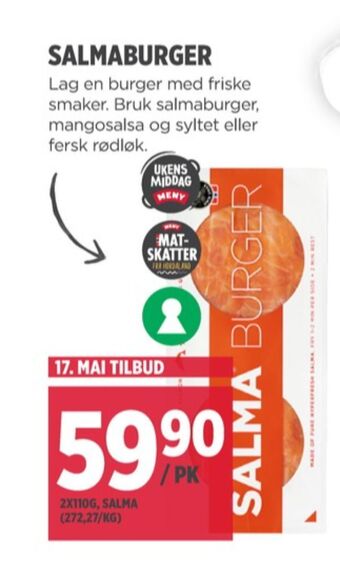 Meny Salma lakseburger tilbud