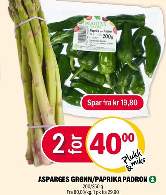 Coop Extra ASPARGES GRØNN/PAPRIKA PADRON tilbud