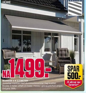 Europris MARKISE 3 X 2,5 METER tilbud