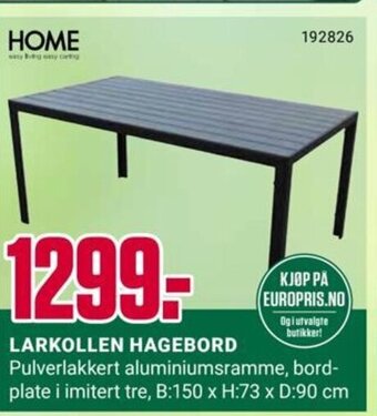 Europris LARKOLLEN HAGEBORD tilbud