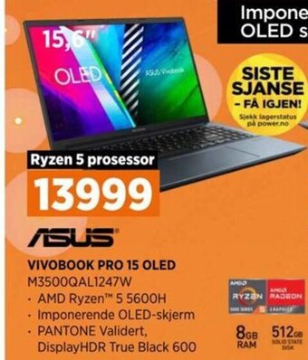 POWER ASUS VIVOBOOK PRO 15 OLED M3500QAL1247W tilbud