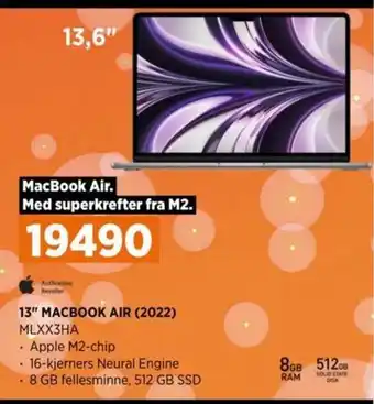 POWER 13" MACBOOK AIR (2022) MLXX3HA tilbud