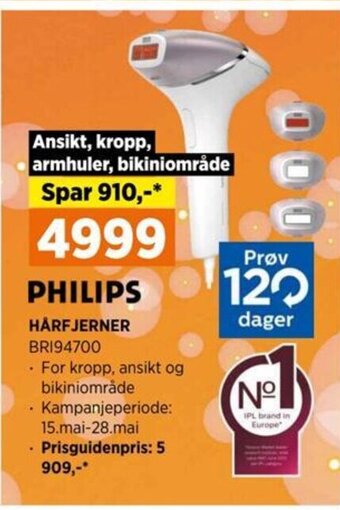 POWER PHILIPS HÅRFJERNER BRI94700 tilbud