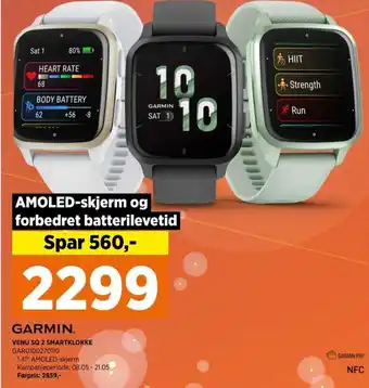 POWER GARMIN. VENU SQ 2 SMARTKLOKKE GARO100270110 tilbud