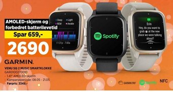 POWER GARMIN. VENU SQ 2 MUSIC SMARTKLOKKE GARO100270010 tilbud