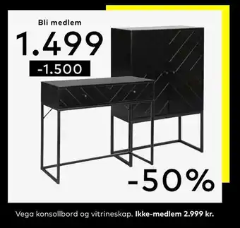 Skeidar Vega konsollbord og vitrineskap tilbud