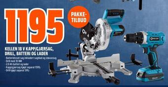 Obs Bygg Kellen 18 v kapp/gjærsag, drill, batteri og lader tilbud