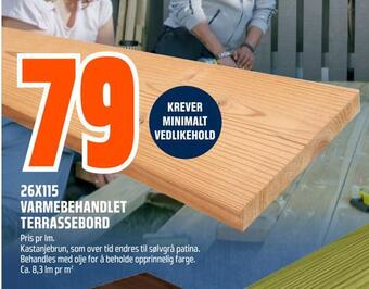 Obs Bygg 26x115 varmebehandlet terrassebord tilbud