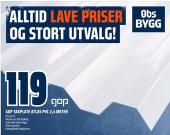 Obs Bygg Gop takplate atlas pvc 2,4 meter tilbud