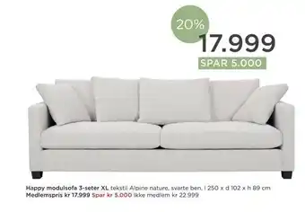 Møbelringen Happy modulsofa 3-seter xl tilbud