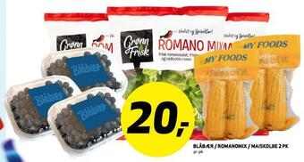 Bunnpris Blåbær/romanomix/maiskolbe 2 pk tilbud