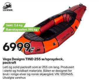 XXL Sport Vega designs tind 255 w/spraydeck, packraft tilbud