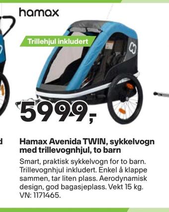 XXL Sport Hamax avenida twin, sykkelvogn med trillevognhjul, to barn tilbud