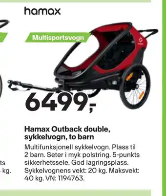 XXL Sport Hamax outback double, sykkelvogn, to barn tilbud