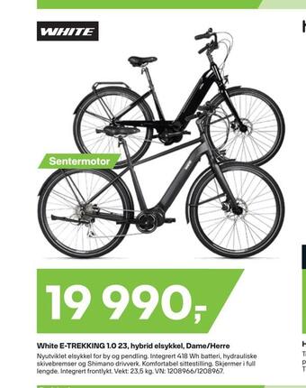 XXL Sport White e-trekking 1,0 23, hybrid elsykkel, dame/herre tilbud