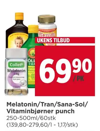 Meny Melatonin/tran/sana-sol/ vitaminbjørner punch tilbud