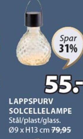 JYSK LAPPSPURV SOLCELLELAMPE tilbud