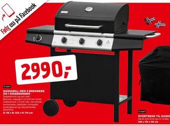 jem & fix Gassgrill med 3 brennere og 1 sidebrenner tilbud